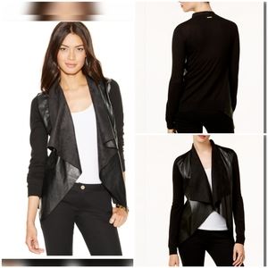 MICHAEL Michael Kors Faux Leather Trimmed Cardigan